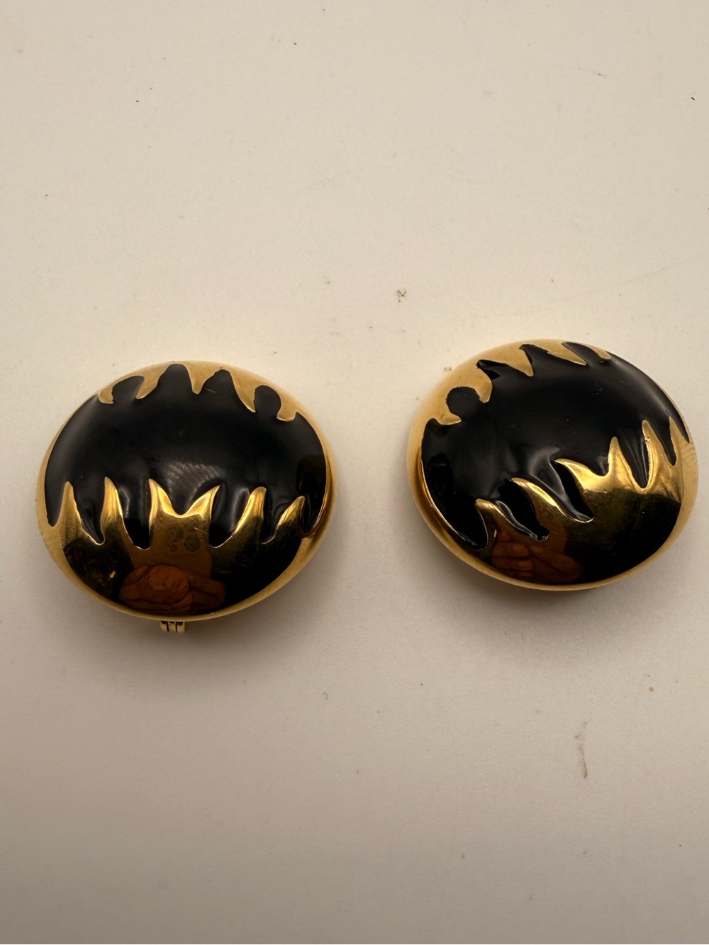 Monet Goldtone with Abstract Enamel  Detaik Round Clip Earrings